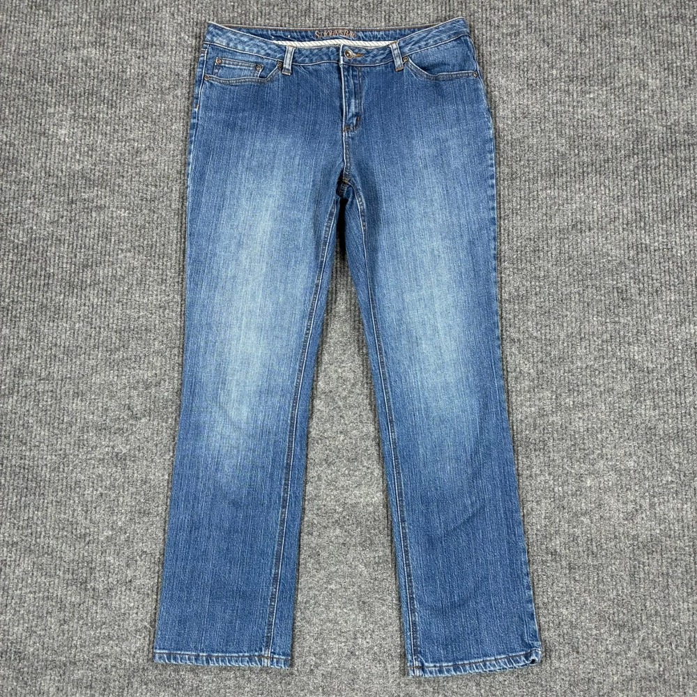 St. John's Bay Womens Straight Jeans Size 14 Medium Wash Classic Stretch Denim